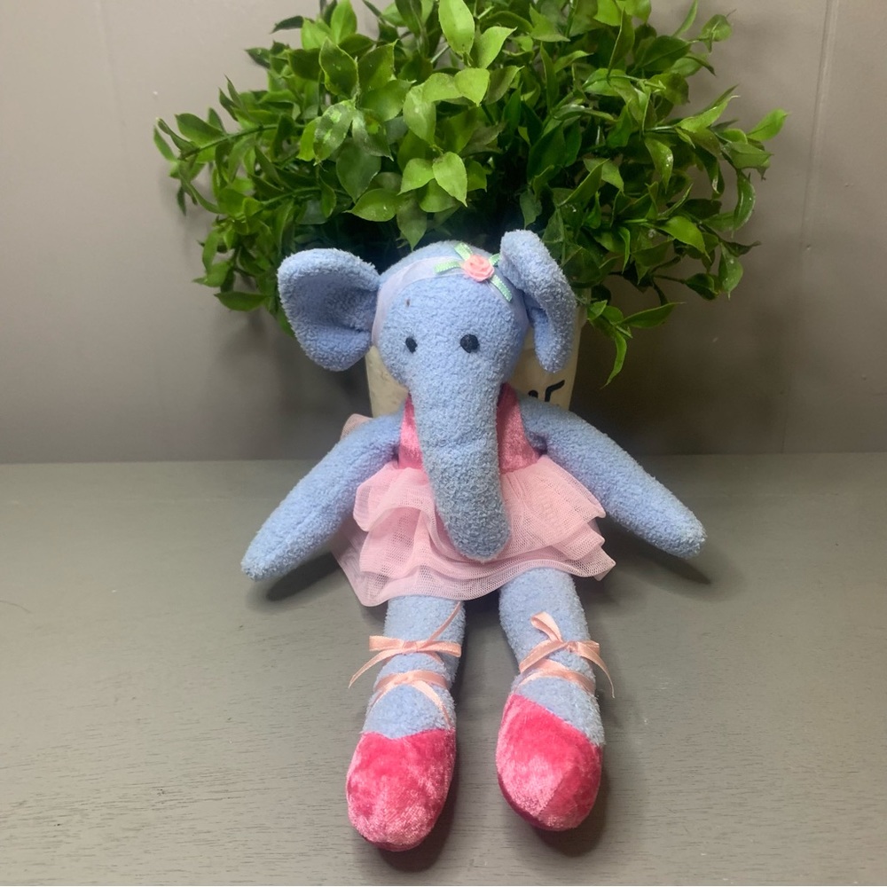 Bestever Plush Elephant Blue Pink Ballerina 14" Ballet TuTu Slippers Headband